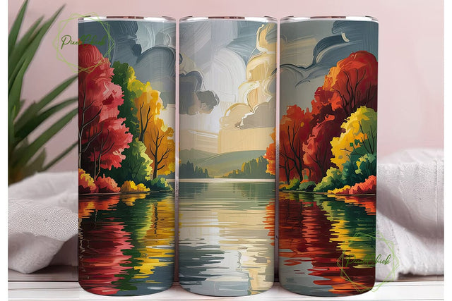 Autumn Lakeside Forest 20oz Tumbler Wrap Sublimation PixelChick 