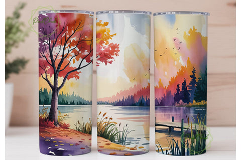 Autumn Lakeside Forest 20oz Tumbler Wrap Sublimation PixelChick 