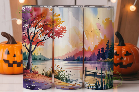 Autumn Lakeside Forest 20oz Tumbler Wrap Sublimation PixelChick 