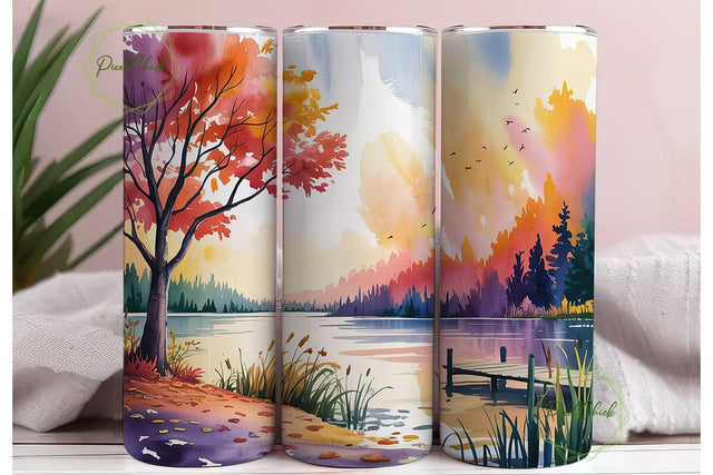 Autumn Lakeside Forest 20oz Tumbler Wrap Sublimation PixelChick 