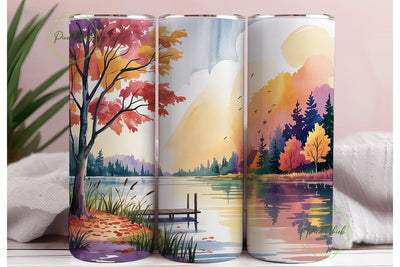 Autumn Lakeside Forest 20oz Tumbler Wrap Sublimation PixelChick 