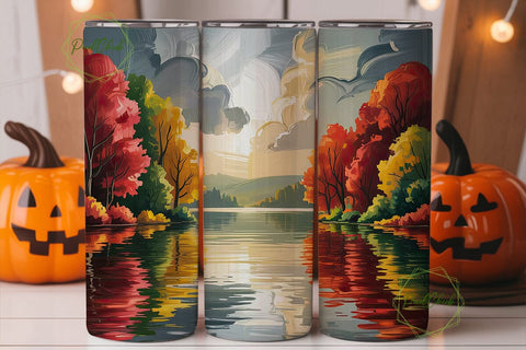 Autumn Lakeside Forest 20oz Tumbler Wrap Sublimation PixelChick 