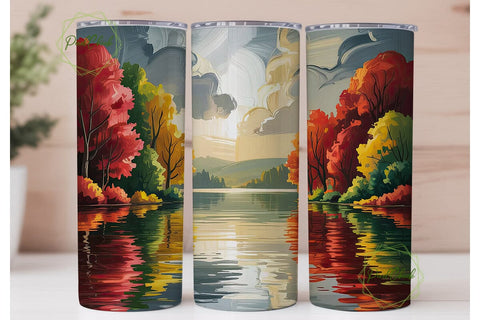 Autumn Lakeside Forest 20oz Tumbler Wrap Sublimation PixelChick 