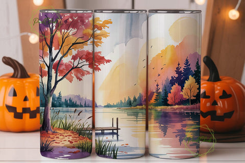 Autumn Lakeside Forest 20oz Tumbler Wrap Sublimation PixelChick 