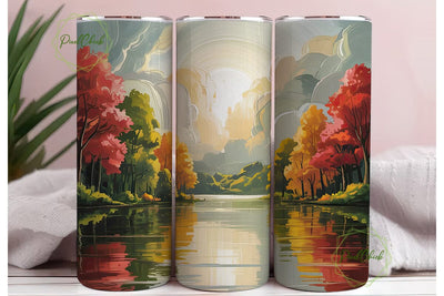 Autumn Lakeside Forest 20oz Tumbler Wrap Sublimation PixelChick 