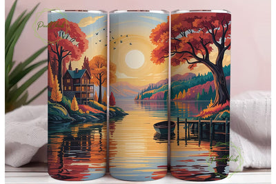 Autumn Lakeside Sunset 20oz Tumbler Wrap Sublimation PixelChick 