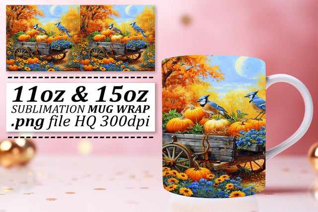 Autumn Landscape Mug Wrap Watercolor 11oz/15oz Sublimation afrosvg 