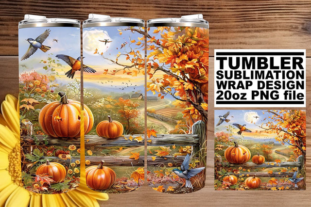 Autumn Landscape Wrap for 20oz Tumblers - Watercolor Sublimation afrosvg 