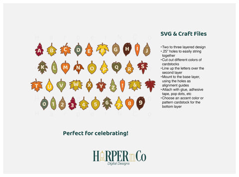 Autumn Leaf Alphabet Banner, Thanksgiving, Autumn, Harvest, Leaves Bundle SVG HarperNCo 