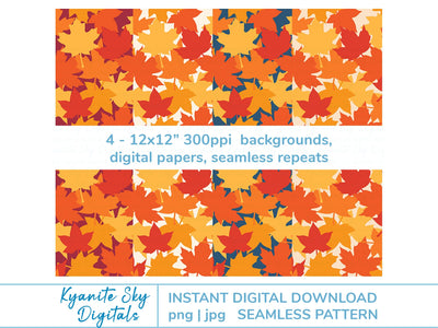 Autumn Leaves 12x12" digital paper background seamless pattern Digital Pattern Kyanite Sky Digitals 