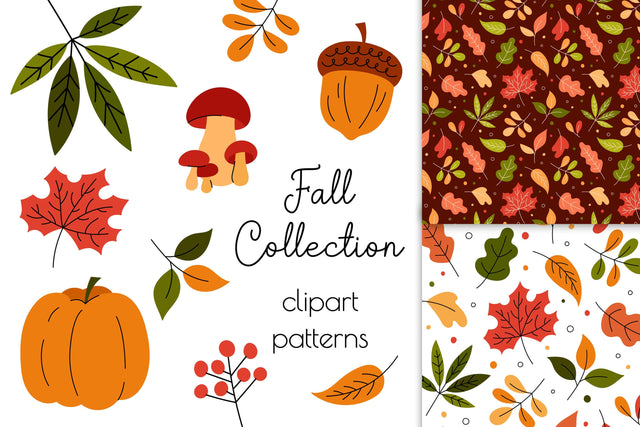 Autumn Leaves Clipart PNG | SVG Fall Clip Art Bundle | Foliage Seamless Patterns | Autumn Digital Paper | Cute Pumpkin Acorn Mushroom SVG AnnaViolet_store 