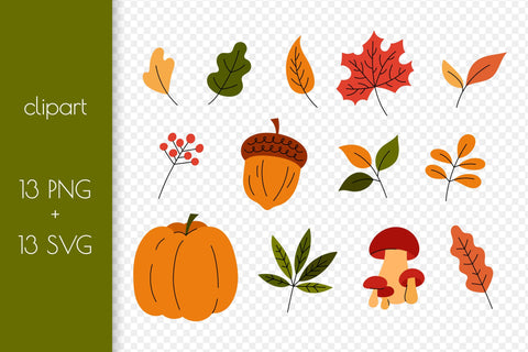 Autumn Leaves Clipart PNG | SVG Fall Clip Art Bundle | Foliage Seamless Patterns | Autumn Digital Paper | Cute Pumpkin Acorn Mushroom SVG AnnaViolet_store 