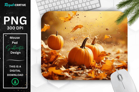 Autumn Leaves Falling Down with Pumpkin Mouse pad Bundle Sublimation Regulrcrative 