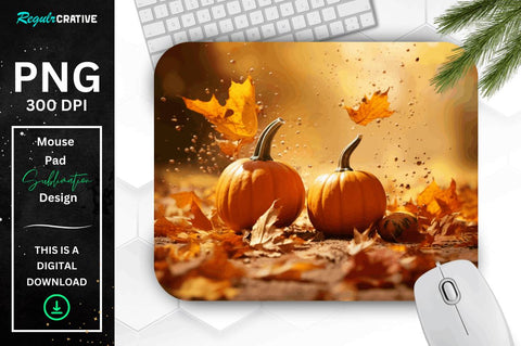 Autumn Leaves Falling Down with Pumpkin Mouse pad Bundle Sublimation Regulrcrative 
