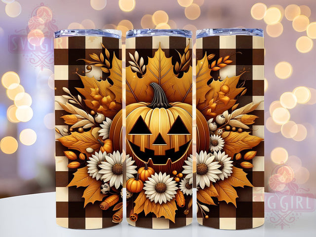 Autumn Leaves Floral Pumpkin Tumbler, Floral Pumpkin Cup, Fall Halloween Wrap, 20Oz Sublimation Design, Rustic Autumn Drinkware, Harvest Pumpkin Tumbler, Cozy Seasonal Mug Sublimation SvggirlplusArt 
