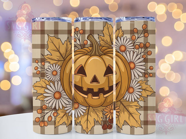 Autumn Leaves Floral Pumpkin Tumbler, Floral Pumpkin Cup, Fall Halloween Wrap, 20Oz Sublimation Design, Rustic Autumn Drinkware, Harvest Pumpkin Tumbler, Cozy Seasonal Mug Sublimation SvggirlplusArt 