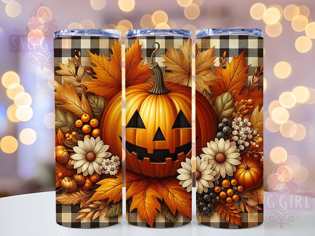 Autumn Leaves Floral Pumpkin Tumbler, Floral Pumpkin Cup, Fall Halloween Wrap, 20Oz Sublimation Design, Rustic Autumn Drinkware, Harvest Pumpkin Tumbler, Cozy Seasonal Mug Sublimation SvggirlplusArt 
