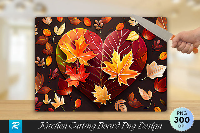 Autumn Leaves Heart Shape Cutting Board Sublimation Regulrcrative 