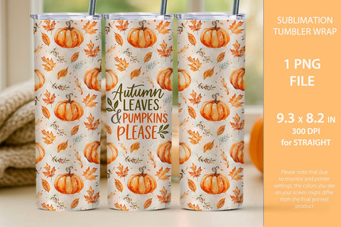 Autumn leaves pumpkin please, Fall tumbler wrap, Pumpkin mug wrap Sublimation KMarinaDesign 