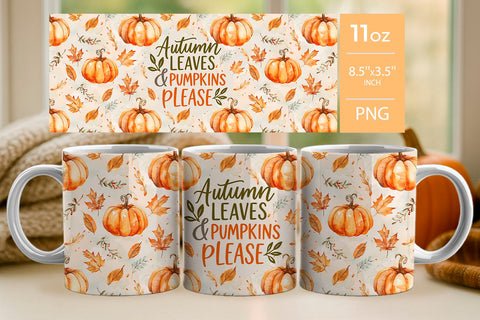 Autumn leaves pumpkin please, Fall tumbler wrap, Pumpkin mug wrap Sublimation KMarinaDesign 