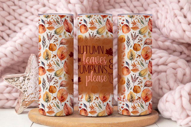 Autumn Leaves & Pumpkins 20 oz Skinny Tumbler Sublimation Design Digital Download PNG Instant DIGITAL ONLY, Pumpkins - Halloween Tumbler Sublimation DesignSVG 