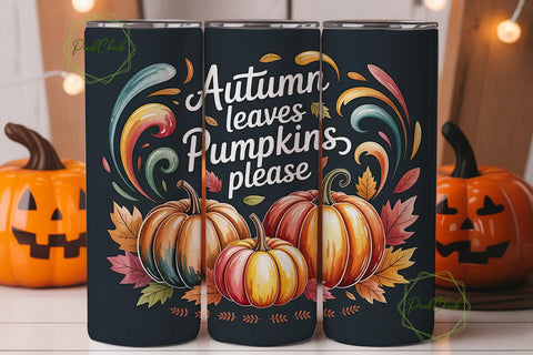 Autumn Leaves Pumpkins 20oz Tumbler Wrap Sublimation PixelChick 