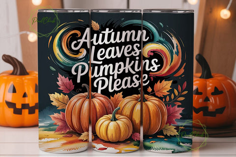 Autumn Leaves Pumpkins 20oz Tumbler Wrap Sublimation PixelChick 