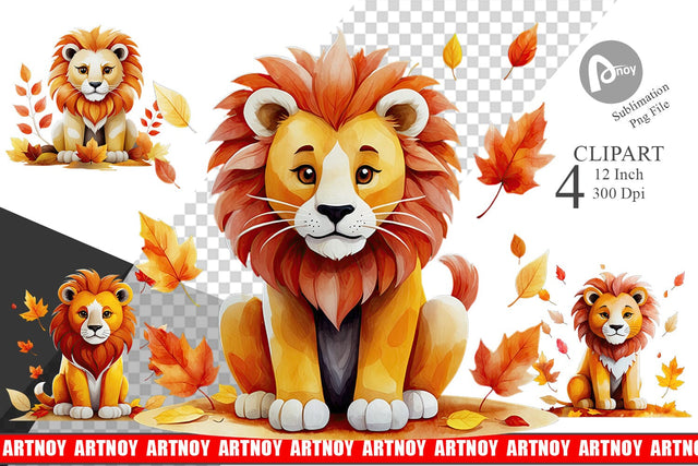 Autumn Lion Watercolor Clipart Sublimation artnoy 