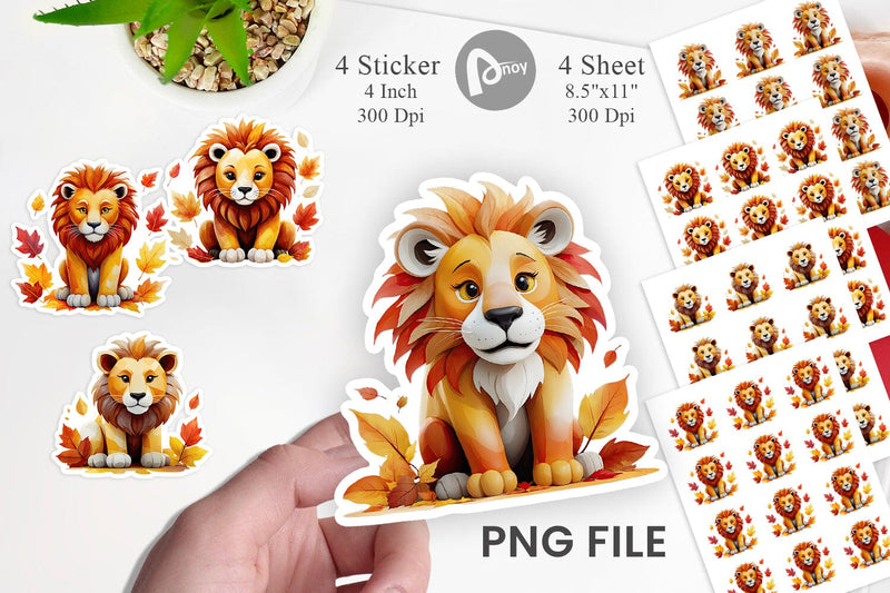 Autumn Lion Watercolor Sticker Sublimation artnoy 