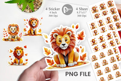 Autumn Lion Watercolor Sticker Sublimation artnoy 