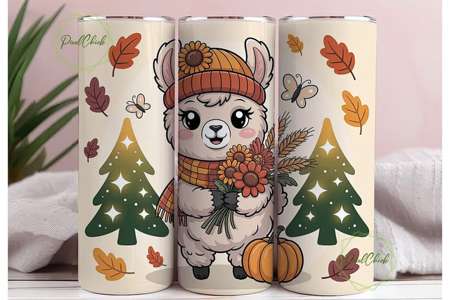 Autumn Llama 20oz Tumbler Wrap Sublimation PixelChick 