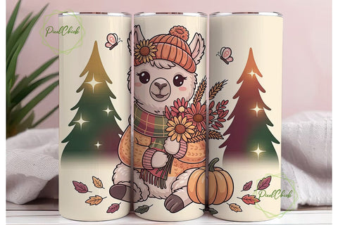 Autumn Llama 20oz Tumbler Wrap Sublimation PixelChick 