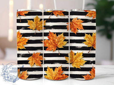 Autumn Maple Stripe 20oz Tumbler, Maple Stripe Motif, Autumn Art Design, Cozy Theme, Rustic Accent, Elegant Charm, Sublimation Wrap, 20oz Tumbler Sublimation ToriDesigns 