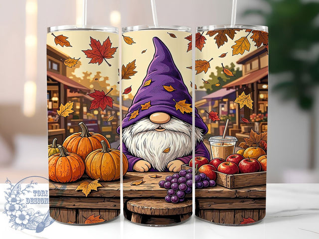 Autumn Market Gnome 20oz Tumbler, Autumn market gnome, Fall tumbler wrap, 20oz skinny tumbler, Gnome print design, Sublimation tumbler wrap, Autumn gnome pattern, Cozy fall design Sublimation ToriDesigns 