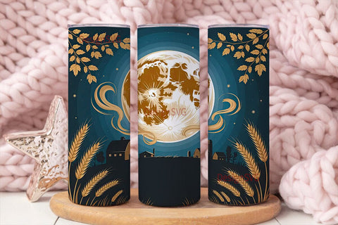 Autumn Moon Farmhouse 20oz Tumbler Wrap Sublimation DesignSVG 