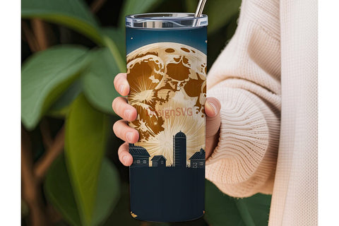Autumn Moon Farmhouse 20oz Tumbler Wrap Sublimation DesignSVG 