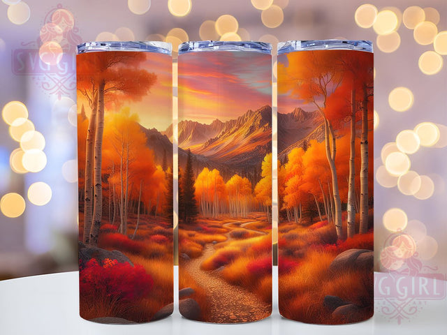 Autumn Mountain Forest Tumbler, Autumn Landscape, Mountain Scene, Nature Theme, Rustic Style, 20Oz Tumbler, Sublimation Wrap Sublimation SvggirlplusArt 