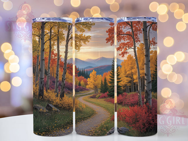 Autumn Mountain Forest Tumbler, Autumn Landscape, Mountain Scene, Nature Theme, Rustic Style, 20Oz Tumbler, Sublimation Wrap Sublimation SvggirlplusArt 