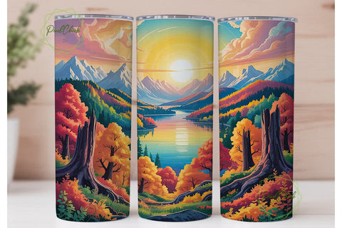 Autumn Mountain Lake Sunset 20oz Tumbler Sublimation PixelChick 
