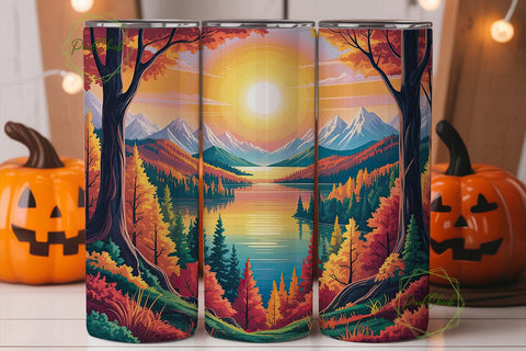 Autumn Mountain Lake Sunset 20oz Tumbler Sublimation PixelChick 