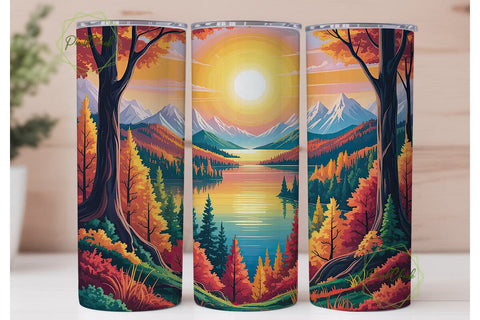 Autumn Mountain Lake Sunset 20oz Tumbler Sublimation PixelChick 
