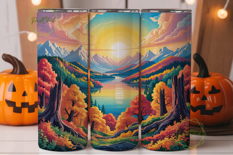 Autumn Mountain Lake Sunset 20oz Tumbler Sublimation PixelChick 