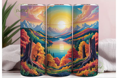 Autumn Mountain Lake Sunset 20oz Tumbler Sublimation PixelChick 