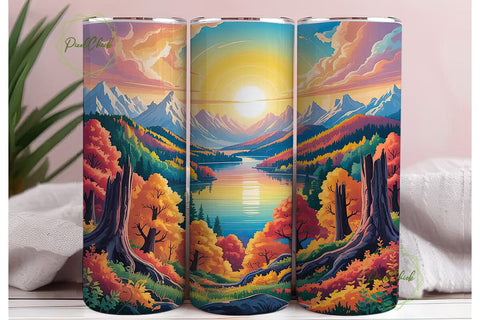 Autumn Mountain Lake Sunset 20oz Tumbler Sublimation PixelChick 