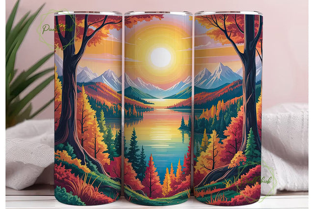 Autumn Mountain Lake Sunset 20oz Tumbler Sublimation PixelChick 