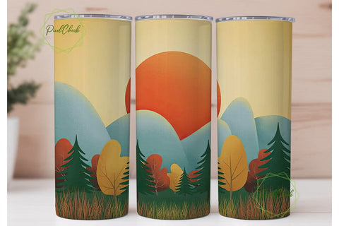 Autumn Mountain Sunset 20oz Tumbler Wrap Sublimation PixelChick 