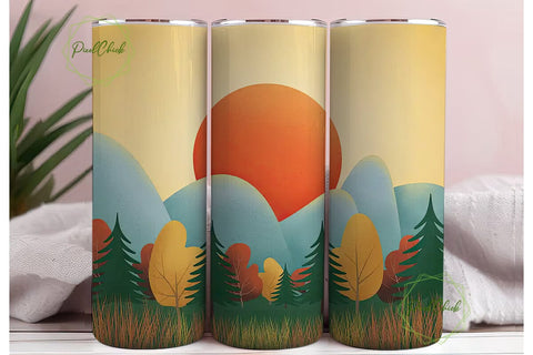 Autumn Mountain Sunset 20oz Tumbler Wrap Sublimation PixelChick 