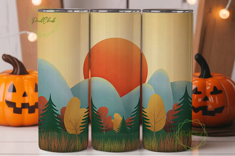 Autumn Mountain Sunset 20oz Tumbler Wrap Sublimation PixelChick 