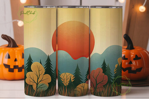 Autumn Mountain Sunset 20oz Tumbler Wrap Sublimation PixelChick 