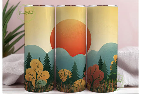 Autumn Mountain Sunset 20oz Tumbler Wrap Sublimation PixelChick 